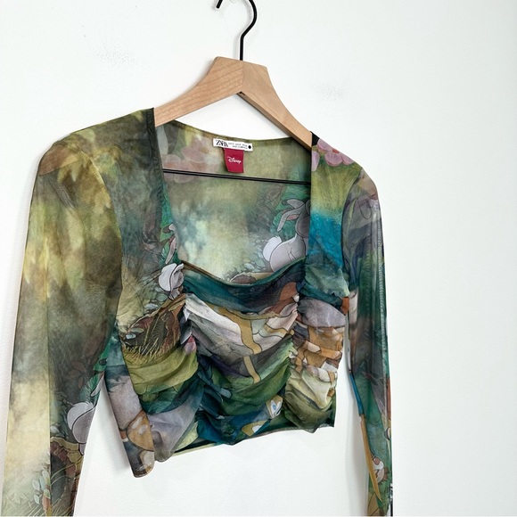 Zara × Disney Bambi Draped Tulle Sheer Mesh Long Sleeve Crop size Small - Picture 6 of 7